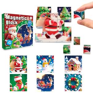 lot 694 image: One Block Damaged See Photos Magnetic Blocks Building Toy,Ritastar 25pcs Mine Stacking Magnet Build Cubes Cartoon Pattern World,STEM Sensory Construction Toys for Kids Gift,Educational Jigsaw Puzzle Set with 3D Christmas Designs - Retail $10