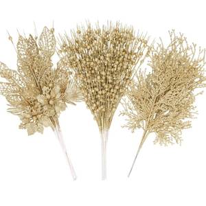 lot 707 image: 30 Pack Gold Christmas Tree Picks and Sprays, Christmas Tree Ornaments Artificial Flowers Glitter Berry Stems Faux Cedar Branches for Winter Wedding Holiday Party Home Garland DIY Xmas Decorations - Retail $16