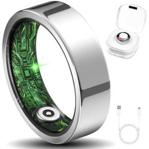 lot 712 image: Smart Ring for Women Men Fitness Ring with Step Counting, Heart Rate, Blood Oxygen, Pressure Monitoring, Sleep Monitoring, IP68 Waterproof for iPhone and Android, No Subscription Fee,Silver 8