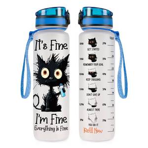 lot 714 image: 34HD Crazy Cat Water Bottle 32 oz Tritan Plastic, Its Fine Everything Is Fine Water Bottle, Funny Birthday Mothers Day Halloween Christmas Gifts for Pet Lovers Cat Mom Lady Women - Retail $28