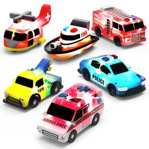 lot 718 image: Tub Works� Emergency�� Cars Light Up Bath Toys, 6 Pack  Water-Activated Light Up Toys Flash & Change Color  Soft, Squeezable Baby & Toddler Bath Toys  Sensory Toys with Bath Lights for Kids Bath - Retail $16
