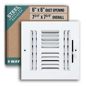 lot 719 image: Fits 6x6 Duct Opening 4 Way Steel Air Supply Diffuser by Handua  Register Vent Cover Grille for Sidewall and Ceiling  White  Outer Dimensions 7.75 X 7.75 - Retail $20