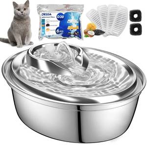 lot 729 image: ORSDA Cat Water Fountain Stainless Steel, 2L Pet Fountain for Cats Inside, Dog Water Dispenser, Automatic Cat Drinking Fountains with 6 Replacement Filters for Cats, Small Dogs - Retail $20