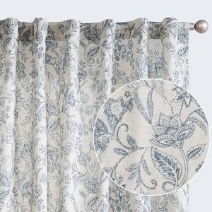 lot 743 image: Vangao Blue Floral Linen Curtains for Living Room 84 Inches Long Farmhouse Curtains for Bedroom Vintage Print on Beige Light Filtering Window Drapes Back Tab Rod Pocket 2 Panels - Retail $37
