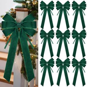 lot 745 image: Daifunli 9 Pack Velvet Bows for Christmas Tree 18 x 8.7 Inches Large Velvet Christmas Ornaments Wreath Bows with Clip Rhinestone Ribbon, Xmas Tree Topper Ornament for Home Decoration(Dark Green)