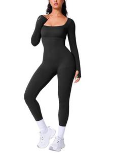 lot 749 image: Pre Owned BRXL Long Sleeve Jumpsuit for Women Workout Yoga Square Neck Full Body Suits Shapewear One Piece Bodycon Jumpsuits Black L - Retail $40