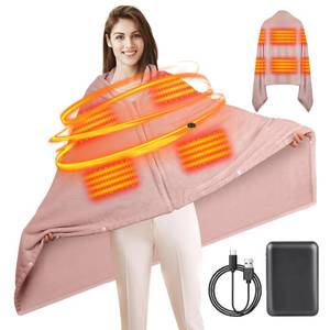 lot 754 image: Heated Blanket Battery Operated 5V 10000mAh Battery 62 x 35 Portable Heated Shawl Wraps for Women Men Cordless Rechargeable Heated Blanket 3 Heating Settings 6 Heating Zones (Pink) - Retail $43