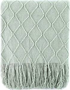 lot 755 image: BATTILO HOME Sage Green Throw Blanket for Couch, Boho Bed Throws for Home Decor, Light Blue Throw Blanket for Sofa Living Room, 50x60 - Retail $27