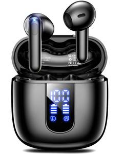 lot 757 image: Haqquio Wireless Earbuds, Bluetooth Headphones with Deep Bass Stereo, 48H Playback Ear Buds with LED Power Display, Lightweight, IPX7, in-Ear Earphones with Mic for iPhoneAndroidiPad, Black - Retail $13