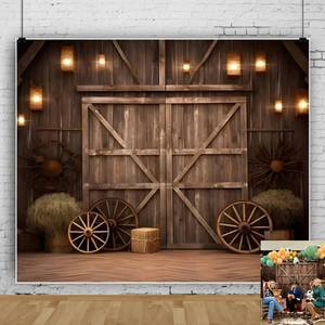 lot 788 image: Western Cowboy Backdrop 10x8ft Farm Brown Wooden Barn Door Wild West Rodeo Photography Background Western Theme Birthday Party Decorations Studio Photo Booth Props for Photoshoot - Retail $36
