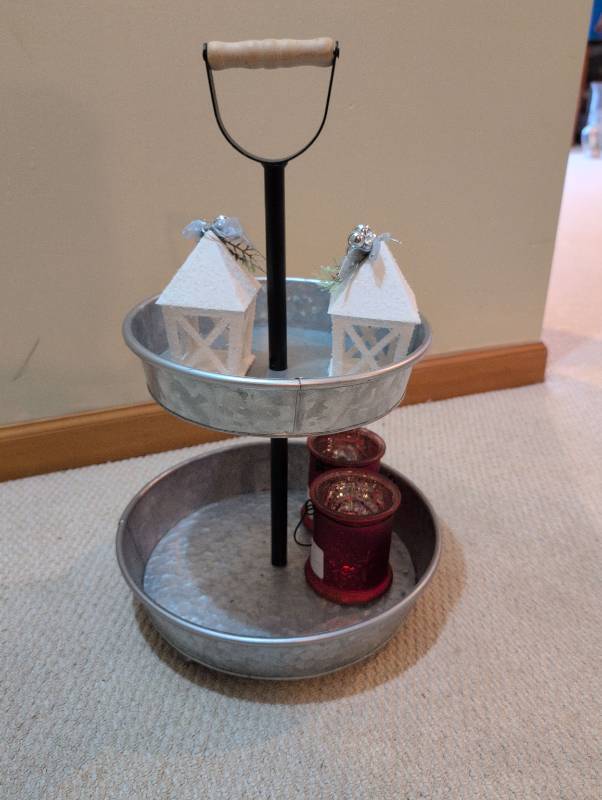 lot 2606 image: 2-Tier Galvanized Display Stand with Holiday Houses