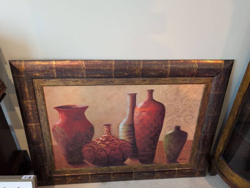lot 2670 image: Decorative Still Life Vases Wall Art 32x44