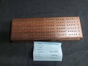 lot 3957 image: Wooden Cribbage Board Game Set with Cards