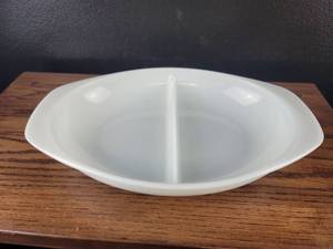 lot 3666 image: MCM Pyrex White Ceramic Divided Serving Dish