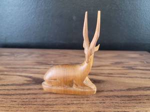 lot 3671 image: Hand Carved Wooden Gazelle Figurine