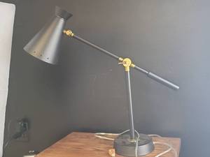Mid-Century Modern Adjustable Desk Lamp with Brass Accents