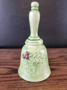lot 3684 image: Green Glass Bell with Holly Berry Design
