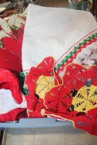lot 4082 image: Rubbermaid with Christmas Linens, Doilies & More