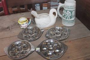 lot 4098 image: Metal Egg Trays, Beer Stein and More