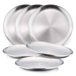 lot 45242 image: 6-Piece 188 Stainless Steel Plates, Metal 304 Dinner Dishes for Kids Toddlers Children, 8 Inch Feeding Serving Camping Plates, Reusable and Dishwasher Safe - Retail $25