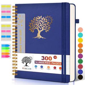lot 45252 image: Large Spiral Notebook Journal for Women Men - 300 Numbered Lined Pages, College Ruled, A4 Hardcover Spiral Bound Notebook for School, Work, Note Taking, Writing, Leather Spiral Journal 8.5x11 - Retail $15
