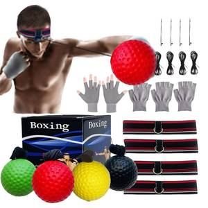lot 45254 image: Reflex Balls Boxing Headband Set for MMA Boxing Kickboxing Training Reaction Ball Kit Includes 4 Different Levels Balls4 Elastic Headbands4 Spare Lines4 Gloves for All People - Retail $6