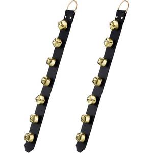 lot 45278 image: Hanging Jingle Sleigh Bells 7-Bell Dog Doorbells for Door Knob Faux Leather Belts Go Outside Dog Bells Christmas Decor and Holiday Decorations, 18.7 x 1.8 x 1 Inches(Black with Gold) - Retail $15