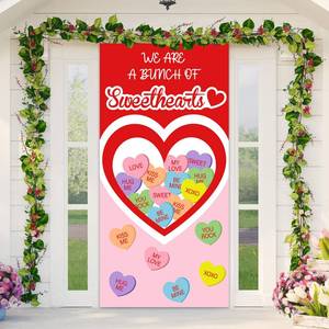 lot 45287 image: Happy Valentines Day Door Cover Heart Theme Hanging Backdrop Love Theme Front Door Sign Outdoor Indoor Pink Red Heart Banner Valentines Party Decorations Supplies for Home Anniversary 71x35inch - Retail $10