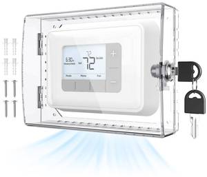 lot 45314 image: Thermostat Lock Box with Key, Large Space Thermostat Cover Seamless Anastomosis, Clear Decorative AC Lock Box Cover on Wall Fits Thermostats 4.8 H x 6 W or Smaller - Retail $15