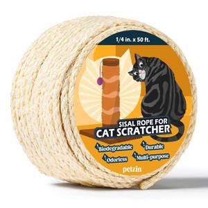 lot 45327 image: Natural Sisal Rope for Cat Scratcher - 14 Inch by 50 Feet, Cat Tree Rope Twine for Scratching Post Replacement, Repairing, Recovering and DIY, White - Retail $8