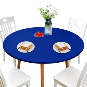 lot 45334 image: Round Fitted Table Cover Spandex Stretch Tablecloth Blue Table Top Cover with Elastic Edged for Dining Picnic Patio 60 inch - Retail $12