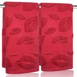 lot 45342 image: 2 Pcs 3D Lips Valentines Day Hand Towels for Bathroom 100% Cotton Red Jacquard Decorative Bath Towels Holiday Kitchen Dish Towels Valentines Bathroom Decor Gift 13.7 x 29.5 Inch (red Lips) - Retail $15