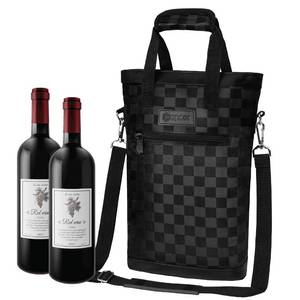 lot 45343 image: Two Bottle Wine Bag Carrier Tote, Insulated Leakproof 2 Bottle Wine Cooler Bag for Travel BYOB Picnic, Portable Wine Case, Gift for Men Women Wine Lover Birthday Party Christmas, Checker Black - Retail $21
