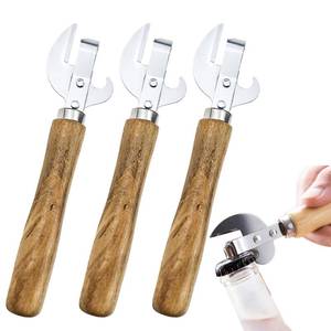 lot 45351 image: 3 PACK Stainless Steel Kitchen Utensil Multifunctional Lid Remove with Wood Handle Bottle Punch Can Opener for Camping and Traveling - Retail $9
