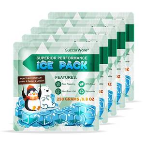 lot 45355 image: 5 Packs Reusable Ice Packs for Lunch Boxes - 12 Hour Cooling Ice Gel Pack for Camping, Beach, Office - Ice Packs for Cooler Bag, Cooler Backpacks (250 Grams) - Retail $16