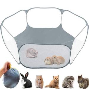 lot 45383 image: Small Animals Tent, Reptiles Cage, Breathable Transparent Pet Playpen Pop Open OutdoorIndoor Exercise Fence, Portable Yard Fence (Grey) - Retail $14