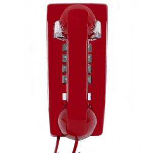 lot 45401 image: Wall Phone with Retro Design, Corded Wall Mounted Phone, Crisp Mechanical Ringer, Easy to Install, Wall Telephone, Perfect for Kitchen,Living Room & Bedroom (Red) - Retail $30