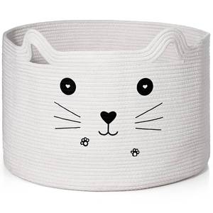lot 45410 image: Cat Basket Storage Woven Organizer with Ears Easter Decorative Gift Pet Toy Cute Cotton Rope Basket for Gift Cat Dog Toy Bin Nursery Room(21.7 x 13.8 Inch,White) - Retail $26