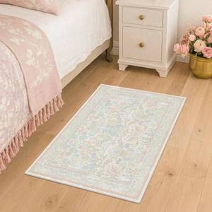 lot 45416 image: Light Pink Area Rug 2x3 Non Slip Washable, Ultra Soft Small Throw Rugs for Bedroom Girls, Thin Bathroom Rugs Fit Under Door, Powder Room, Low Pile Floral French Country Carpet for Mudroom, Kitchen - Retail $24