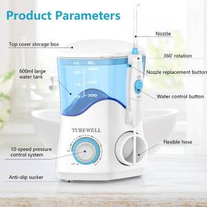 lot 45431 image: Water Dental Flosser for TeethBraces, Water Teeth Cleaner,10 Pressure Levels, 600ML Large Water Tank Oral Irrigator for Family(White) - Retail $40