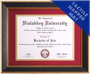 lot 45442 image: 8.5x11 Diploma Frame Black, 8.5 x 11 Certificate Frame with Mat or 11x14 College Degree Frames without Mat, Wall or Tabletop Display, Tempered glass (Red Gold Double Mat) - Retail $27