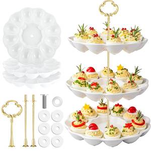 lot 45450 image: 3 Tier Ceramic Easter Deviled Egg Platter 36 Hole Deviled Egg Tray Container, Detachable Eggs Holder Tower for Easter Party Food Container for Kitchen Countertop Microwave Dishwasher Freezer - Retail $39