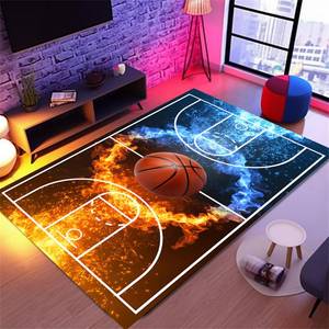 lot 45459 image: Basketball Rug for Boys Bedroom 3x5 Non Slip Basketball Court Rugs, Fire Printed Sports Carpet for Living Room and Game Room Decor - Retail $39