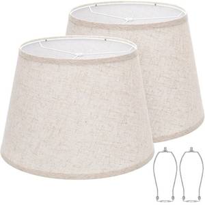 lot 45462 image: Large Drum Lamp Shades Set of 2, 12Top x 16Bottom x 11High, Beige Lampshades for Table Lamps Floor Lamps, Natural Linen Replacement Lamp Shades, Spider, Harp Holders Included, Easy Assembly - Retail $43