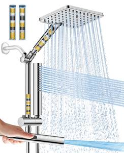 lot 45484 image: Filtered Shower Head with Handheld Spray Combo High Pressure Rain Shower Head Dual Shower Head with Filters - Removes Chlorine Height Adjustable & Built-in Power Wash - Retail $100
