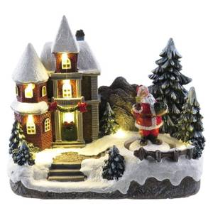 lot 45491 image: Christmas LED Lighted Village House Figurine with Turning Santa Musical Decoration with 8 Melodies - Retail $17
