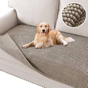 lot 45498 image: Plush Chenille Dog Bed Cover Thick Soft Sofa Cover for 3 Cushion Couch Anti Slip Couch Cover Furniture Protector for Dog, Pet, Cat (35 x 82, Taupe) - Retail $40
