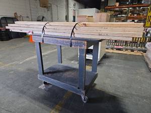 lot 6019 image: Industrial Wooden Rolling Lumber Cart