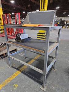 lot 6020 image: Heavy Duty Industrial Steel Work Bench with Tool Storage