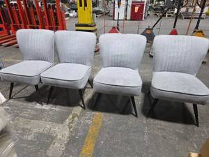 lot 6025 image: Mid Century Modern Gray Upholstered Dining Chairs - Set of 4
